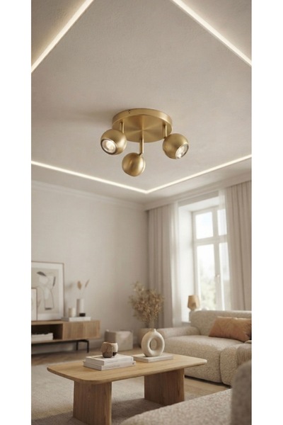 demet habek mylights Üçlü Mat Altın Gold Kaplama Küre 3’lü Hareketli LED Spot...