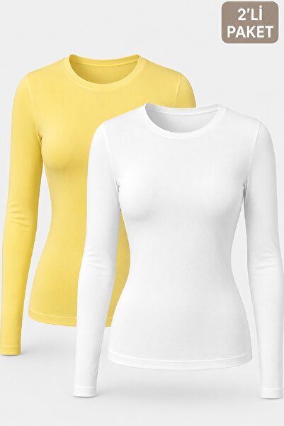 Cockatoo Women's Round Neck Long Sleeve Stretchy Knitted Slim Fit T-Shirt (Pa...