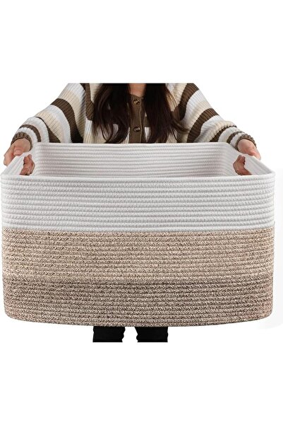 GENERAL Designs Woven Decorative Cotton Rope Basket, for Laundry, for Blanket...