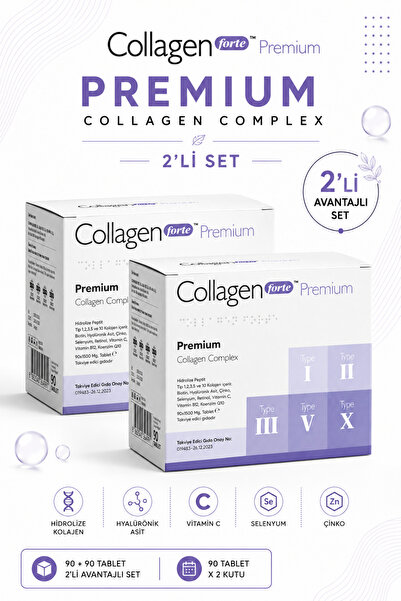 Collagen Forte Platinum 5 Tip Kolajen 2 X 90 Tablet, Biotin, C Vitamini, Vita...