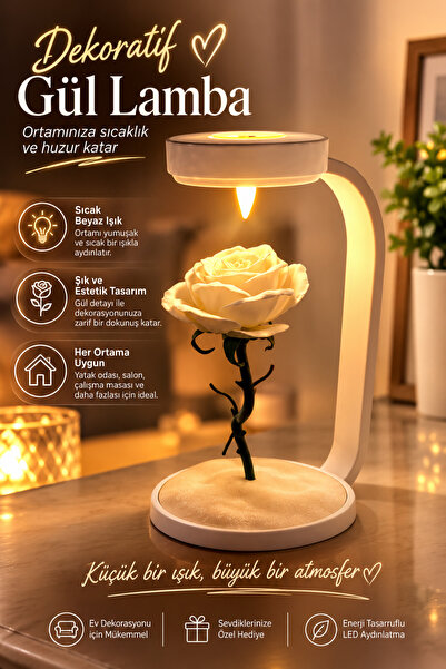 GF3D Solmayan Gül Masa Lambası – 3D Baskı Dekoratif Romantik Gece Lambası – S...