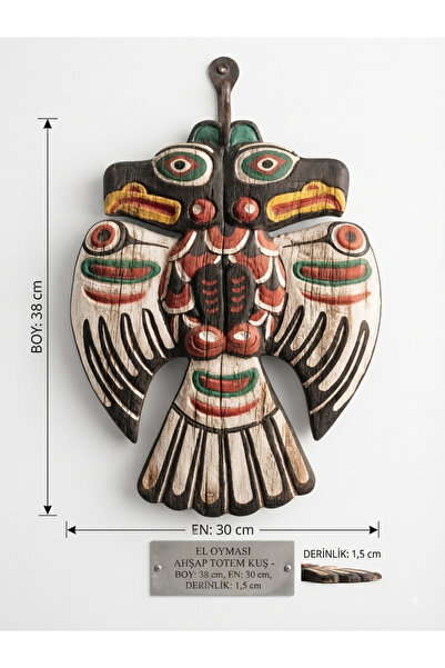 PİRAMİGO Şimşek Kuşu Thunderbird Eskitme El Oyması Ahşap Maske Totem Boho Tribal Duvar Dekoru 38 cm