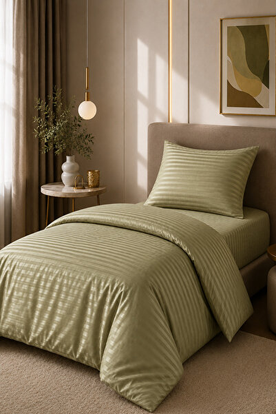 Loyal Home Single Cotton - Satin 210 Tc (83 Thread) Striped Duvet Cover Set K...