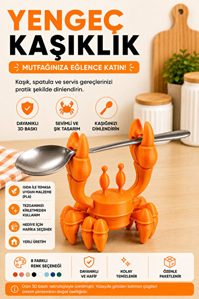 Ognami 3D Baskı Yengeç Kaşıklık | Mutfak Tezgahı Kaşık Dinlendirme Aparatı