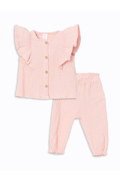 LC Waikiki Crew Neck Textured Girl's Shirt and Pants 2 Pcs