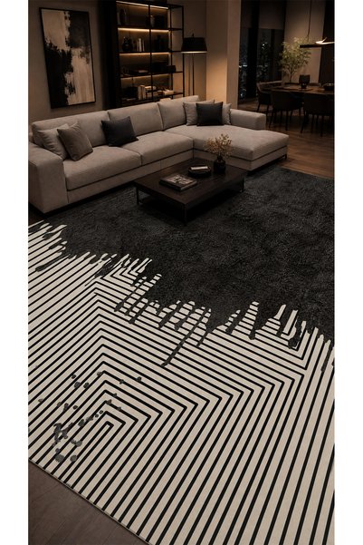 SionFabric Dijital Baskı Geometric Desen Kaymaz Yıkanabilir Salon Halısı Mutf...