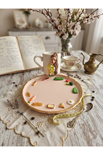 Dekor köşesi Handmade Diet Food Themed Cup and Plate Set Presentation Cup Set...