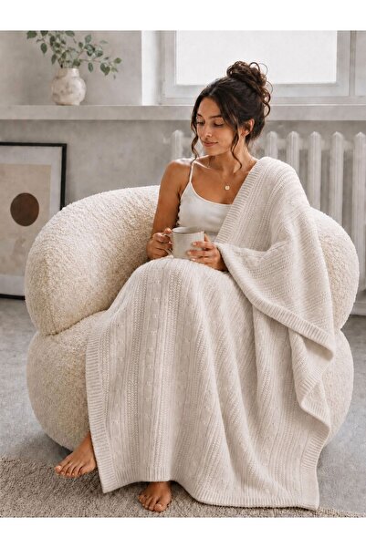 izayq collection Вълнено плетено трико - одеяло за телевизор - шал за диван -...