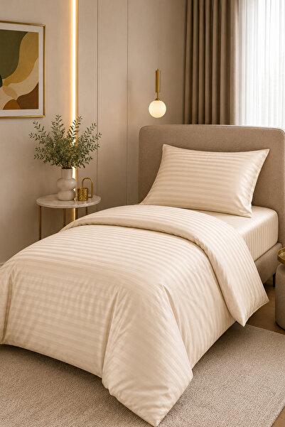 Loyal Home Single Cotton - Satin 210 Tc (83 Thread) Striped Duvet Cover Set C...