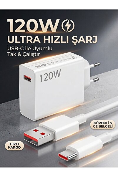 Deppo Trend Mi 17 Pro Max/17 Ultra/17T Pro/15/14/13/12/11/Note 13 Pro Plus/Poco/Mi Pad Uyumlu 120W Süper Hızlı Şarj Aleti Turbo Şarj Cihazı Adaptör ve USB Kablo