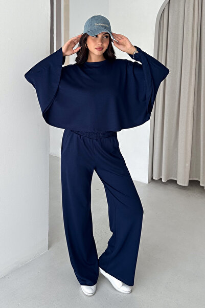Noa&Noa Women's Crop Blouse and Elastic Waist Wide Leg Pants Two-Piece Set