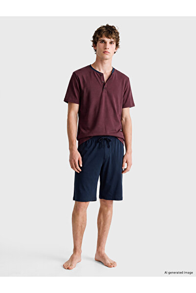 LC Waikiki Burgundy Men's Shorts Pajama Set