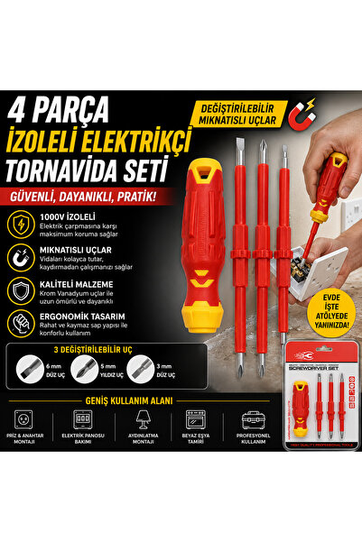 Ufak Tefek Şeyler 4 Parça Izoleli Elektrikçi Tornavida Seti Değiştirilebilir ...