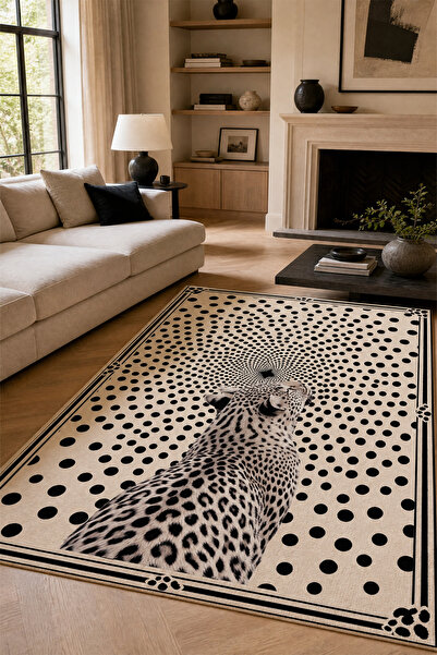 SionFabric Dijital Baskı Leopard Vision Modern Leopar Desenli Siyah Krem Yıka...