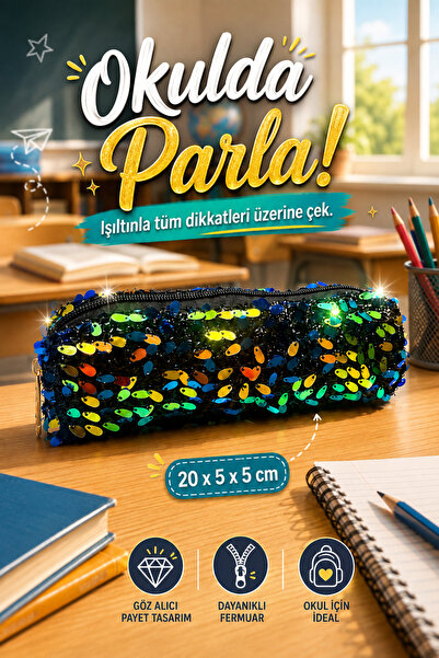 MAKE BAG GALAXY RENKLİ PUL PAYET OKUL KALEMLİĞİ