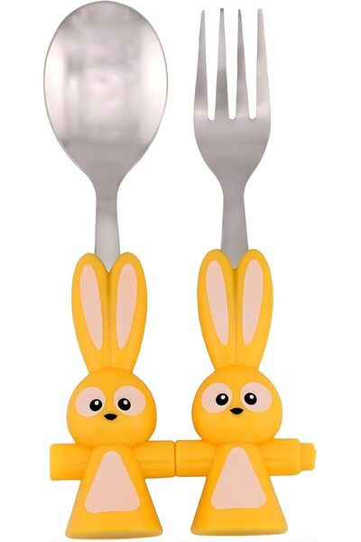 BrainGiggles Bregenzi Round Edge Stainless Steel Kids Cutlery Set with Cute H...