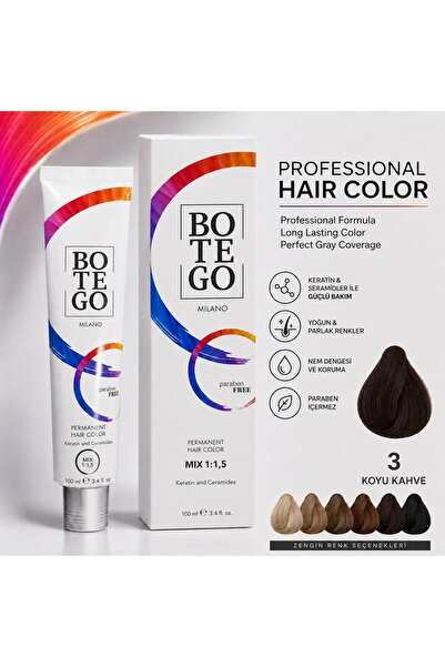 botegohair Profesyonel Krem Saç Boyası - 3. Koyu Kahve 100 ml