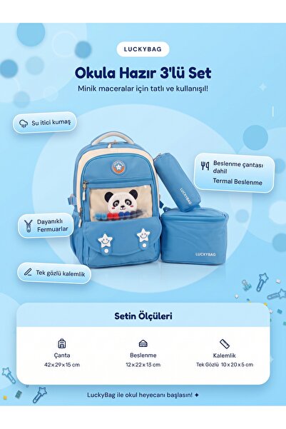 Nico 3'lü Set Çocuk İlkokul çantası Kalemlikli Beslenme Çantalı Sırt Çantası ...