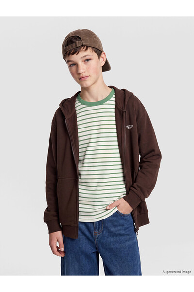 LC Waikiki Hooded Printed Boys Zippered Sweatshirt
