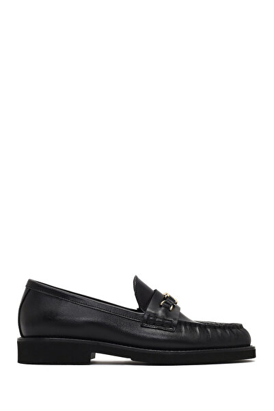Derimod Women's Black Buckle Leather Loafer Af220002Dv