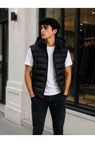 wera Men'S, Detachable Hooded, Black Inflatable Vest