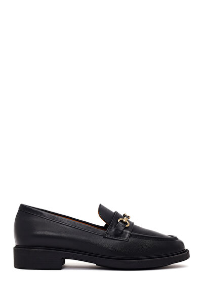 Derimod Women's Black Buckle Leather Loafer Af220009Dv