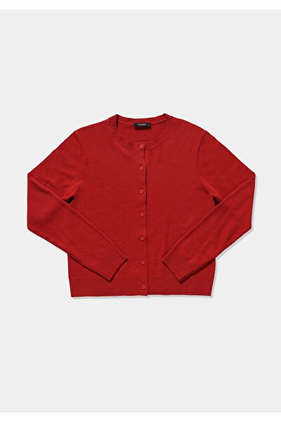 Colin's Slim Fit Round Neck Plain Women's Red Cardigan