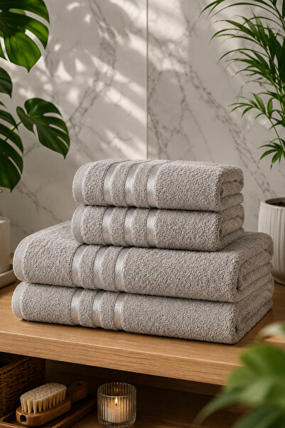 kennylake selection Set of 4 100% Cotton Bath Towels |   Satin Ribbon Detaile...