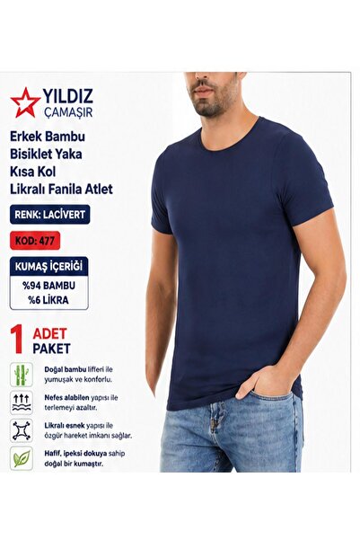 Yıldız Çamaşır Men's Bamboo Crew Neck Short Sleeve Lycra Undershirt (475-476-...