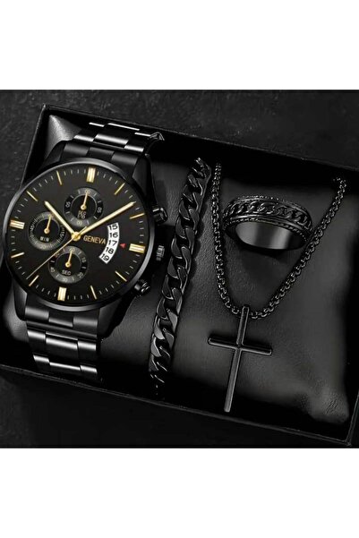 Choice black 4PCS Business Men's Gift Box Watch Set Fashion Trend Quartz Watc...
