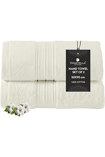 GENERAL Donnetila Cotton Hand Towel, White, 50X90 Cm, 2 Pieces, Super Absorbe...