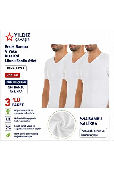 Yıldız Çamaşır Men's Bamboo V-Neck Short Sleeve Lycra Undershirt (480-481-482...