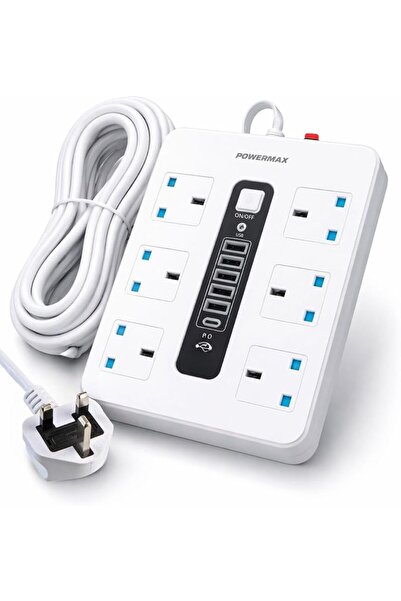GENERAL 6-in-1 Power Strip Extension Cord with 3 Power Outlets, 2 USB Ports a...