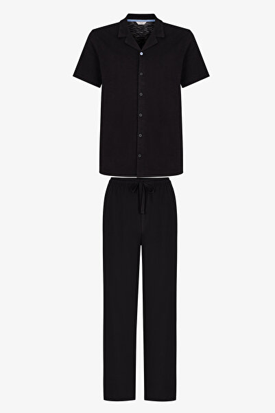 Penti Erkek Siyah City Black Kısa Kollu Gömlek Pantolon Pijama Takımı