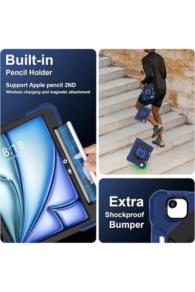 Noor Spark Tablet Case Compatible with iPad Air 11-Inch M3/M2 (2025/2024),Heavy Duty Kids Boy Girl Cover with 3
