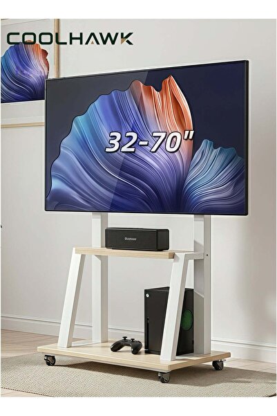 COOLHAWK حامل تلفزيون متحرك بعجلات، حامل تلفزيون أرضي من الفولاذ لشاشات 32-70...