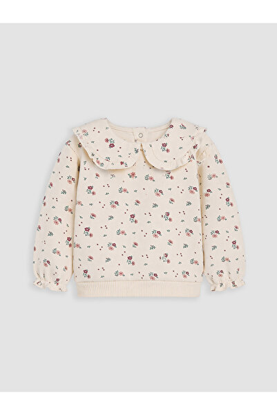 LC Waikiki Özmarka New Season Ecru Baby Collar Floral Baby Girl Sweatshirt