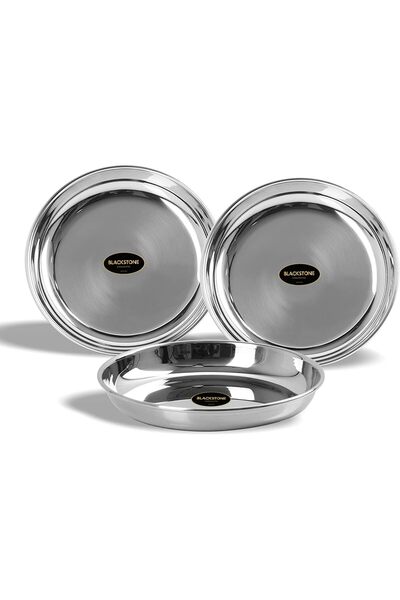 Blackstone Stainless Steel Dinner Plates, Rice Plates Set of 3 Pcs (25cm)
