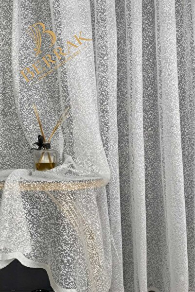 BerrakPerde Silvera Beyaz Pilesiz Düz Dikiş Modern Örme Tül Perde
