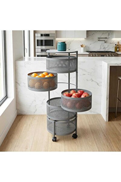 Maple Leaf Home 5 Tier Rotating Storage Rack, Grey, MCS1009-5