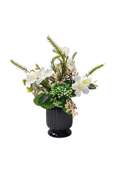 Maple Leaf Home Ceramic Planter with Flowers, Black