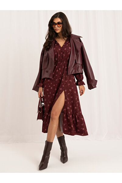 Italy Moda Γυναικείο Μάξι Φόρεμα, Φλοράλ, ITALY MODA, Καλοκαιρινό Μπορντό