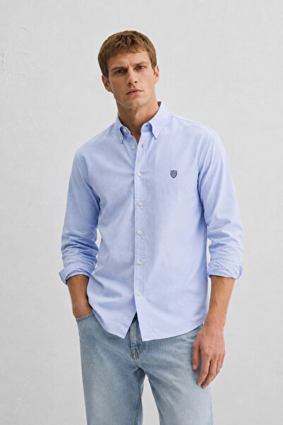 UCLA Tyson Blue Embroidered 100% Cotton Poplin Standard Fit Men's Shirt