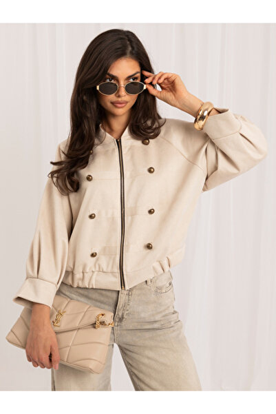 Italy Moda Women's Jacket High Collar, Puff Sleeves, ITALY MODA, Beige Elegan...
