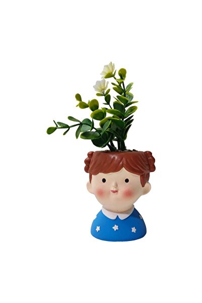 Maple Leaf Home Boy-Shaped Cement Planter with Plant