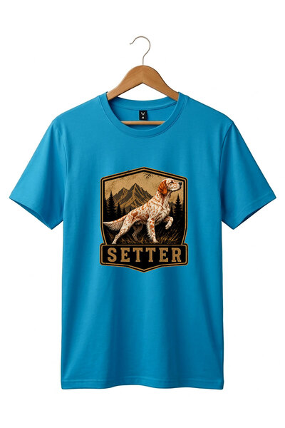 The Baski Hunting Hunting Setter Hunter Dog Printed 100% Cotton Crew Neck Bas...