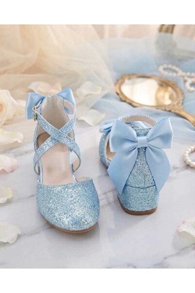 SGF KIDS Blue Carnation Cross-Strap Bow-Knot Sand Glitter High-Heeled Evening...