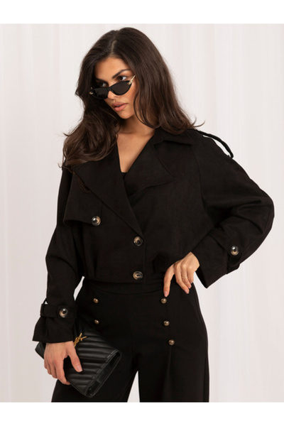Italy Moda Women's mini jacket, high neck, italian fashion, black elegant office