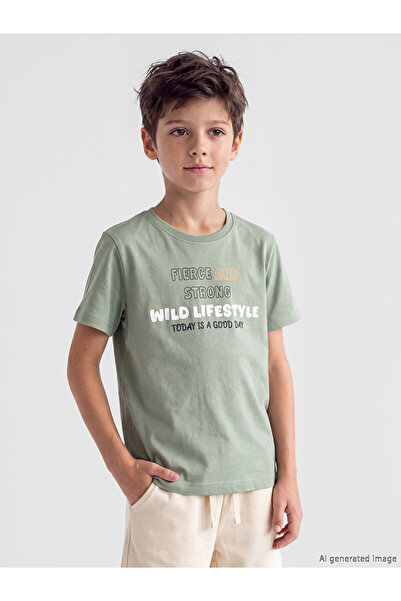 LC Waikiki Two Mt Shop Quality Oval Collar Printed Boys' T-Shirt