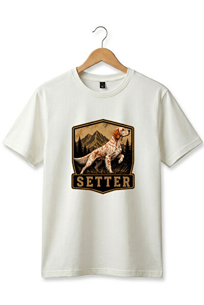 The Baski Hunting Hunting Setter Hunter Dog Printed 100% Cotton Crew Neck Bas...